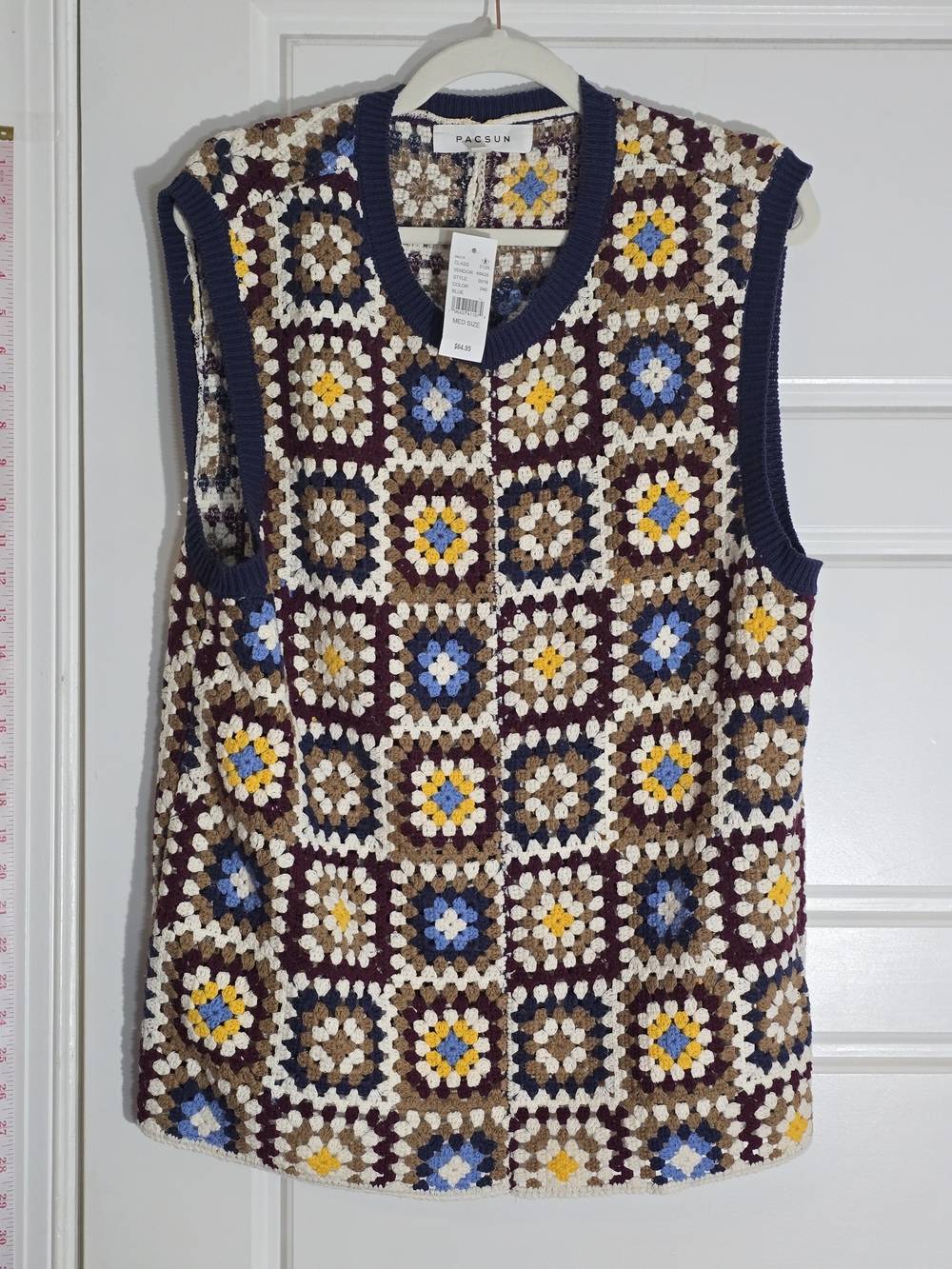 NWT PacSun Crochet Granny Square Sweater Vest Boho Retro Medium